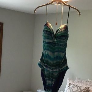 Bandeau Tie Die swimsuit by La Blanca, Size 14